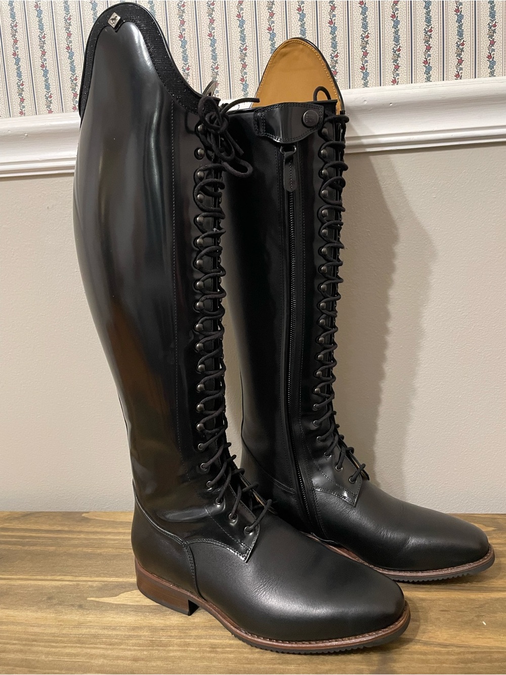 DeNiro Black Lace Up Tall Riding Boots 38 C-M - Picture 5 of 9